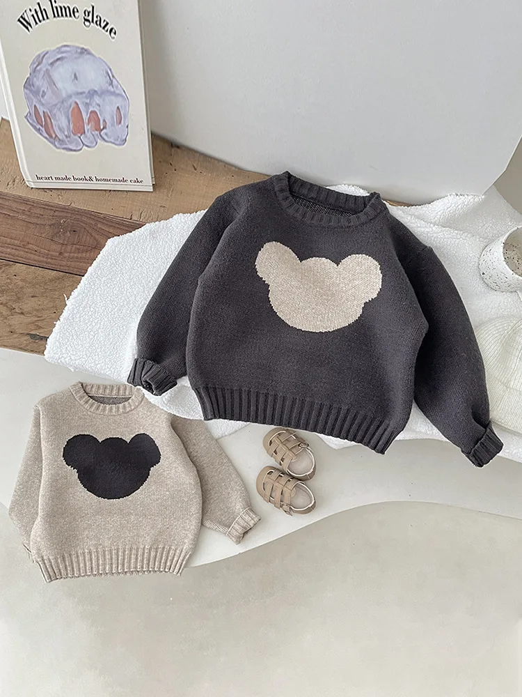 Autumn New Baby Long Sleeve Knit Sweater Infant Boy Cute Cartoon Sweater Toddler Girl Bear Knitted Tops Kids Clothes
