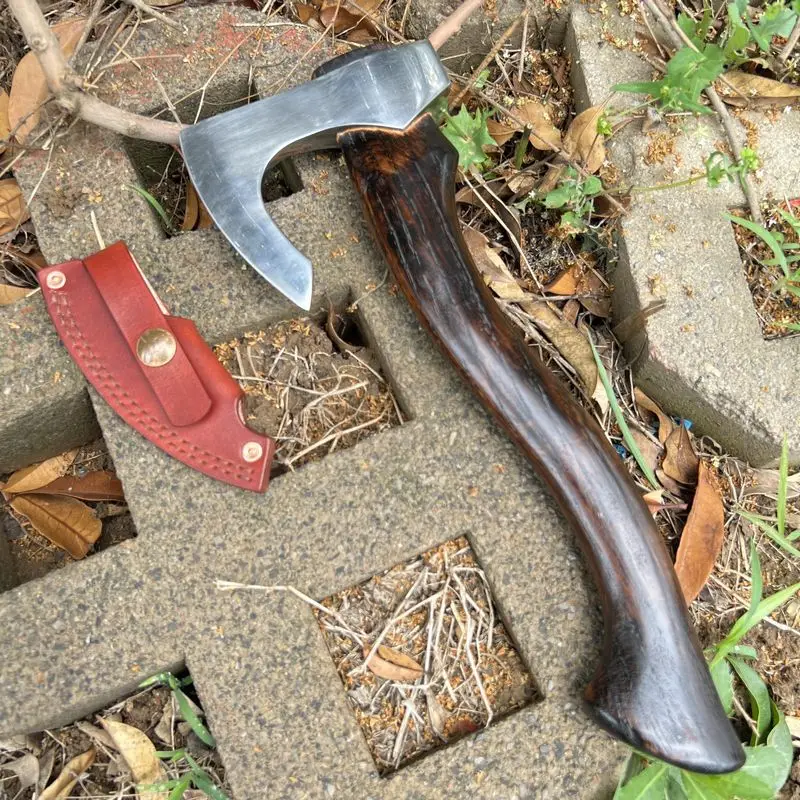 QX-D7 New Viking Battle Axe Padded Camp Battle Axe Chopping Wood Tree Axe All Steel Forged Axe Head 6