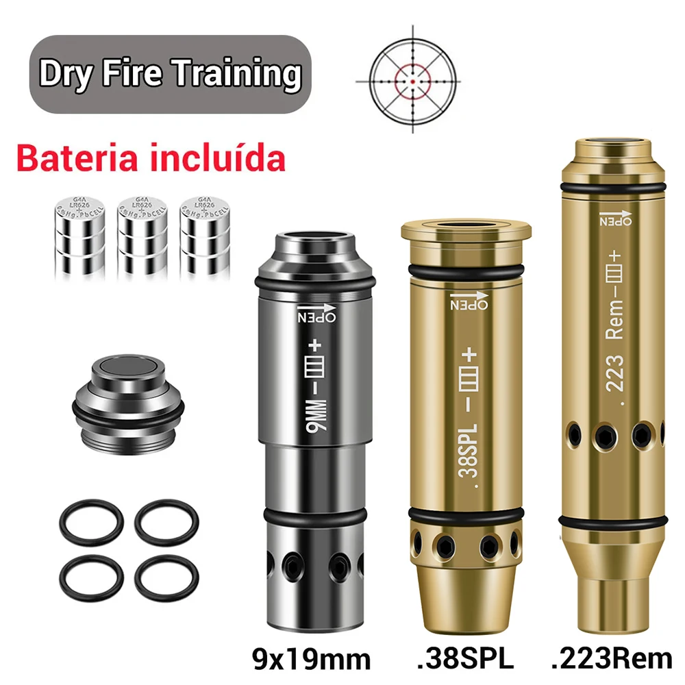 Laser Training Bullet 9mm/.38SPL/223Rem Dry Fire Training Cartridge Tactical Red Dot Laser Bore Sight with Battery laser sight red dot laser sight laser bore sight dry fire laser trainer