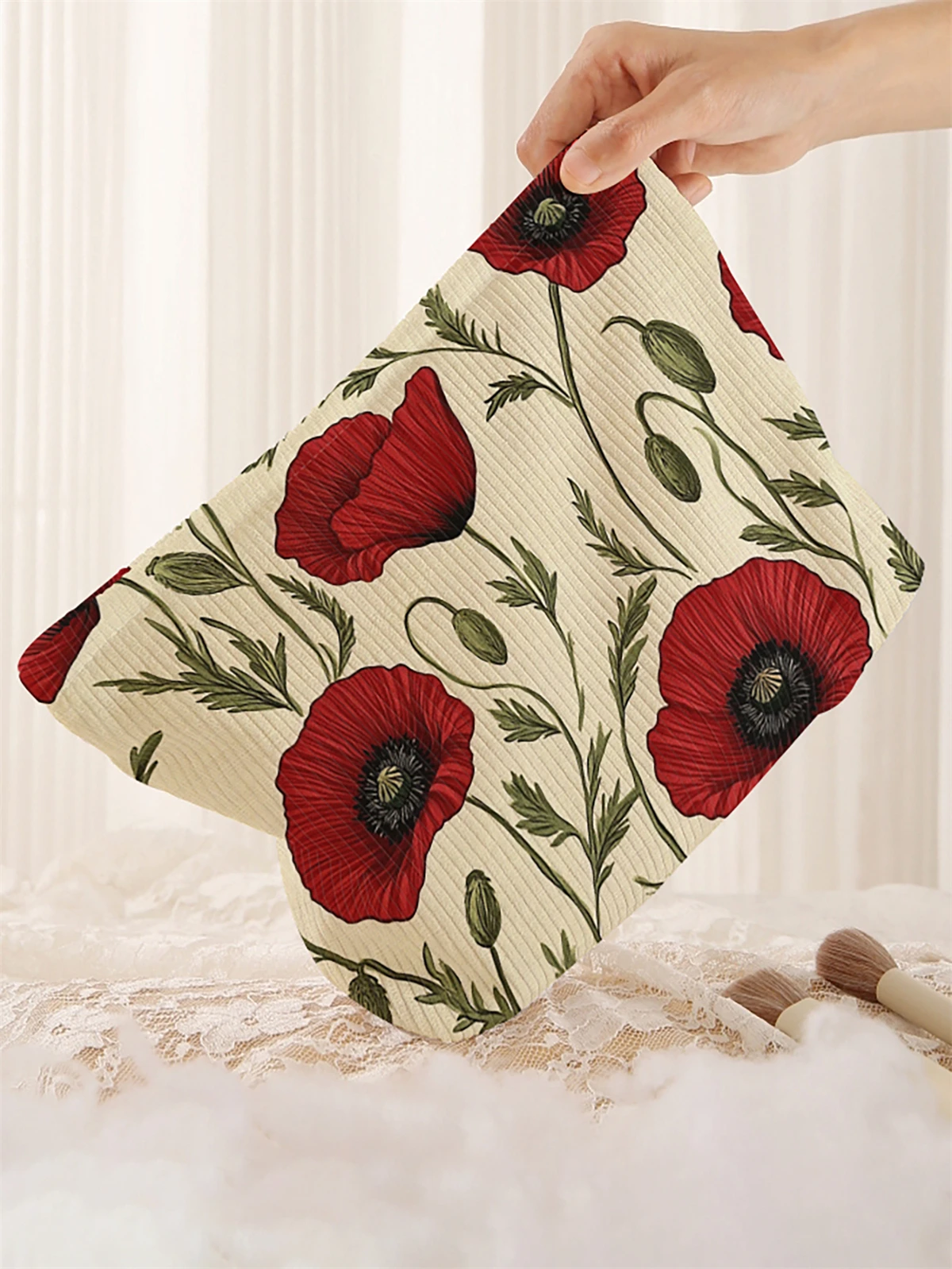 1 floral patterned printed corduroy makeup bag, lightweight zipper makeup storage box, multifunctional bag with lining