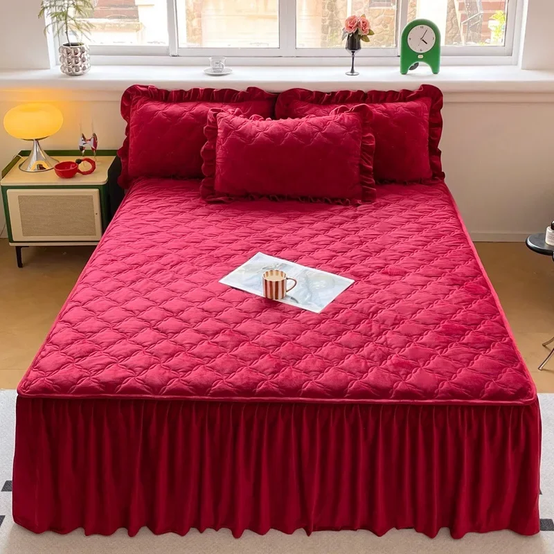 

Luxury Bedspreads Skirt Mattress Protector Pad Bed Linen Cover Quilted Elastic Fitted Sheet Single King Double