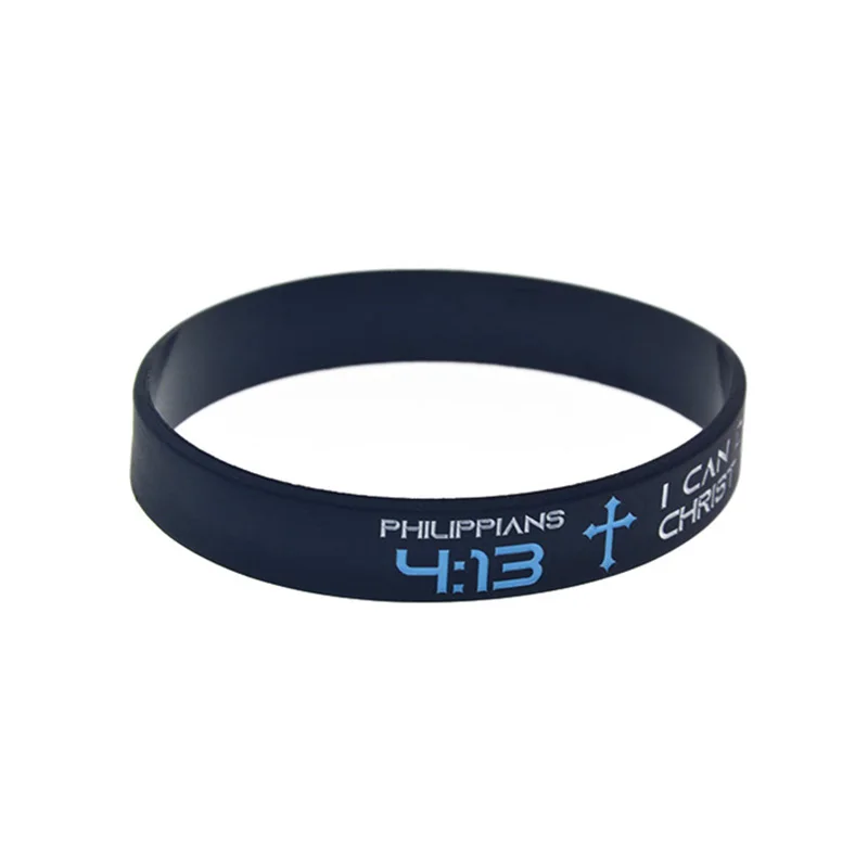 1PC/4PCS Jesus Armband Die Heilige Bibel Silikon Armband JOHN 3:16 ISAIAH 41:10 JOSHUA 1:9 PHILIPPIANS 4:13 – Detail 5
