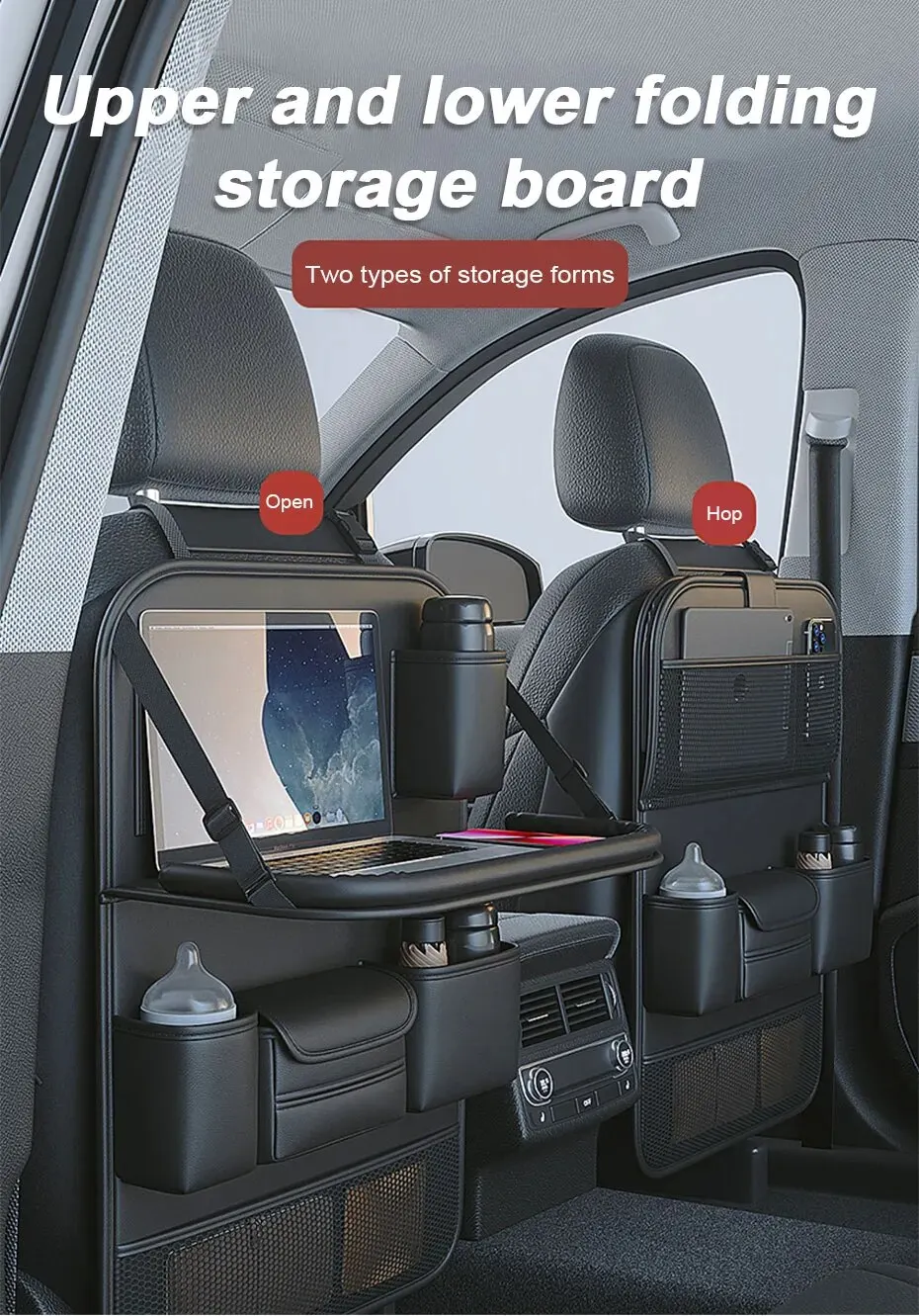 

All in One Car Seat Back Organizer Multi-Functional Rear Seat Storage Bag with Foldable Tray Cup/Tissue Holder Storage Pocket