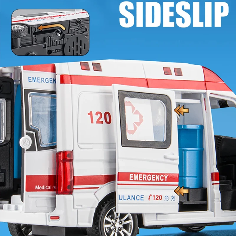 1:24 Alloy Ambulance Model Simulation Pull-back Sound and Light Die-cast Alloy Car Toy Set Children's Birthday Gift 2