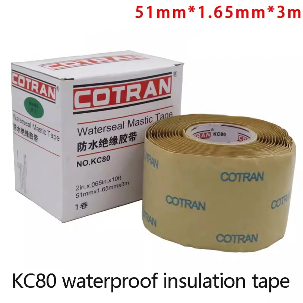 방수 방염 방수 PVC 전기 절연 테이프, 방수 매스틱 테이프, 1/3PK 코트란 KC80, 2 인치 x 0.65 인치 x 10 피트