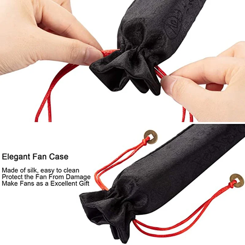 Ventagli Pieghevoli Portatili 3 Pezzi Con Borse - Bianco/Rosa/Nero - Per Kung Fu, Tai Chi E Decorazione