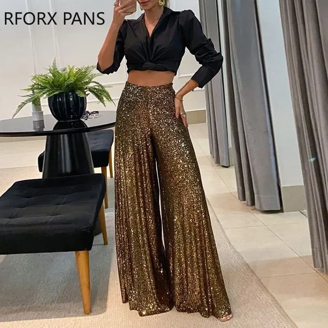 Sequin wide leg pant