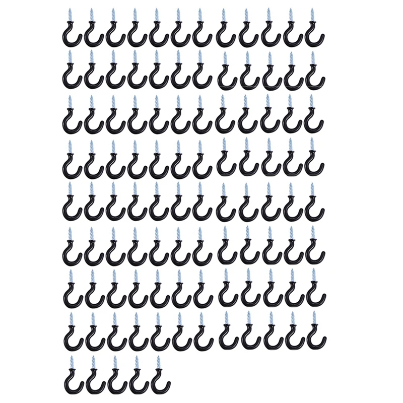 

100 Pcs 1.1 Inch Cup Mug Hooks Shouldered Metal Screw-In Plastic Coated Hanging Black