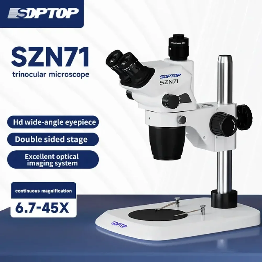 Soptop SZN71TR 삼안 연속 줌 6.7-45X 스테레오 현미경 BGA CNC 칩 수준 전문가용 휴대폰 수리 도구