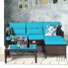 Patio Corner Sofa Set 3 Piece, Outdoor Rattan Sofa Set, Includes Lounge Chaise, Loveseat & Coffee Table, Patio Garden Poolside 4
