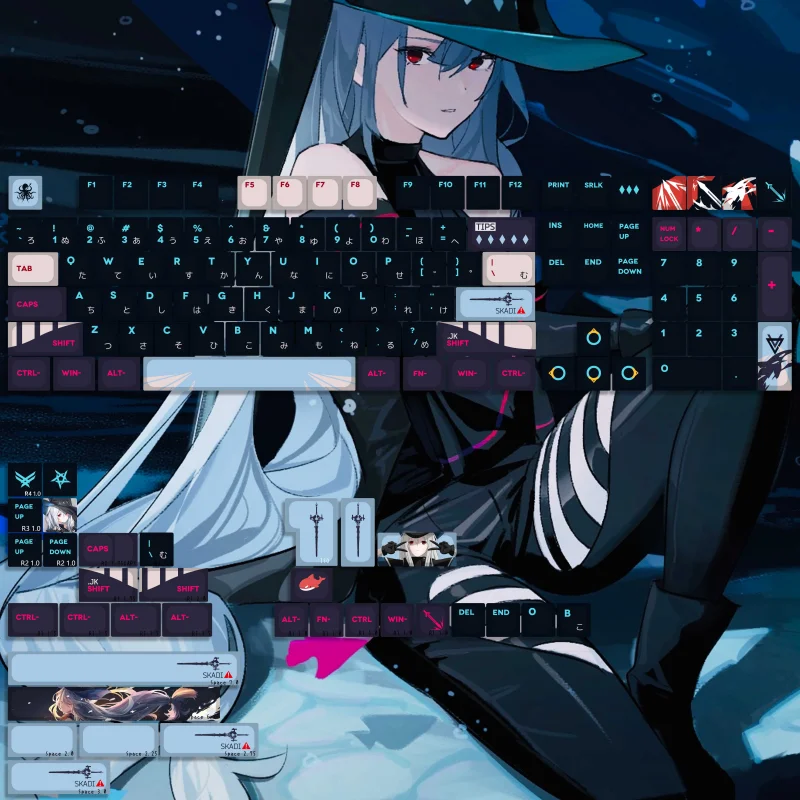 Arknights Skadi Anime Gaming Keycaps Pbt Tintura Subbed Kca Perfil Key Caps Iso Enter 7u Barra de Espaço 142 Chaves Set