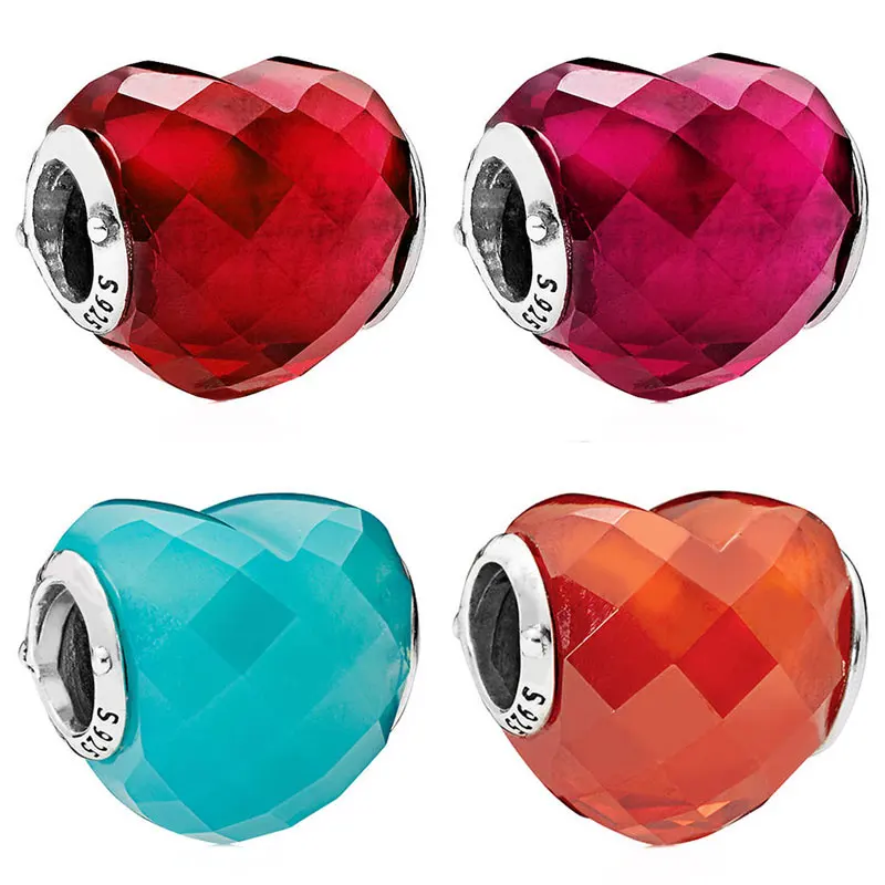 

Multicolor Radiant Murano Glass Love Hearts With Crystal Charms Fit Europe Bracelet 925 Sterling Silver Bead Charm DIY Jewelry