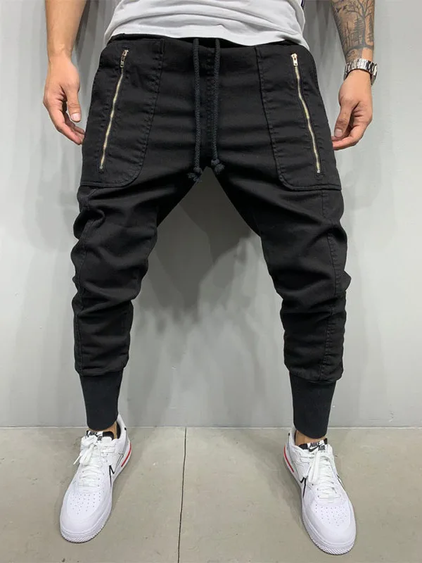 Casual Workwear Pants Men's Zipper Pencil Joggers Sweatpants Youthful Vitali Sle Elastic Waist Long Trousers Summer Season