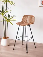 MOMO Scandinavian Rattan High Chair Outdoor Rattan Bar Stool Front Desk Chair Rattan High Chair Leisure Balcony Chair Bar Stools 6