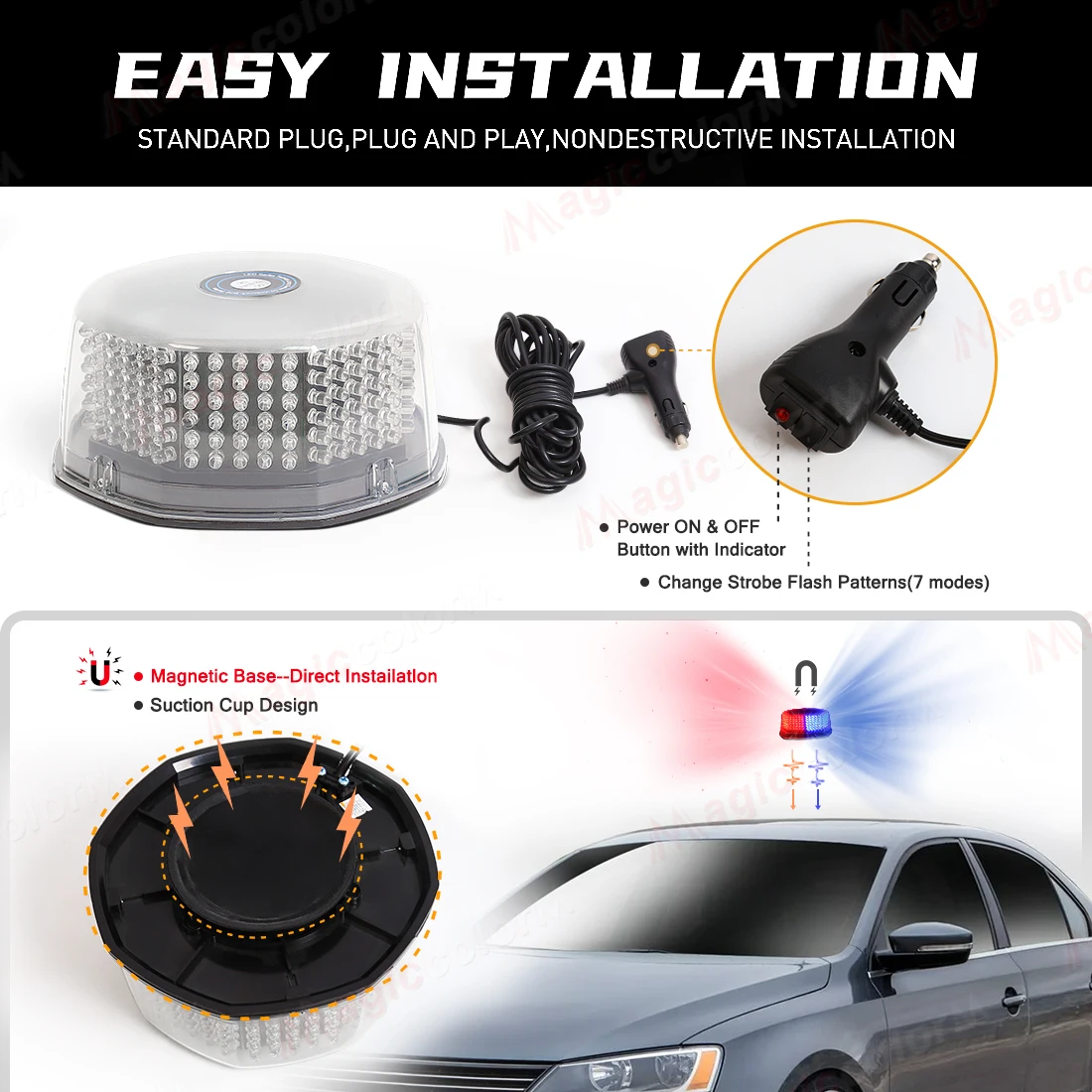 Magnetic Base LED Emergency Strobe Light 240 Beads Car Roof Flashing Hazard  Warning Light 12V/24V Vehicle Safety Beacon Lamps - AliExpress, image size:1100x1100