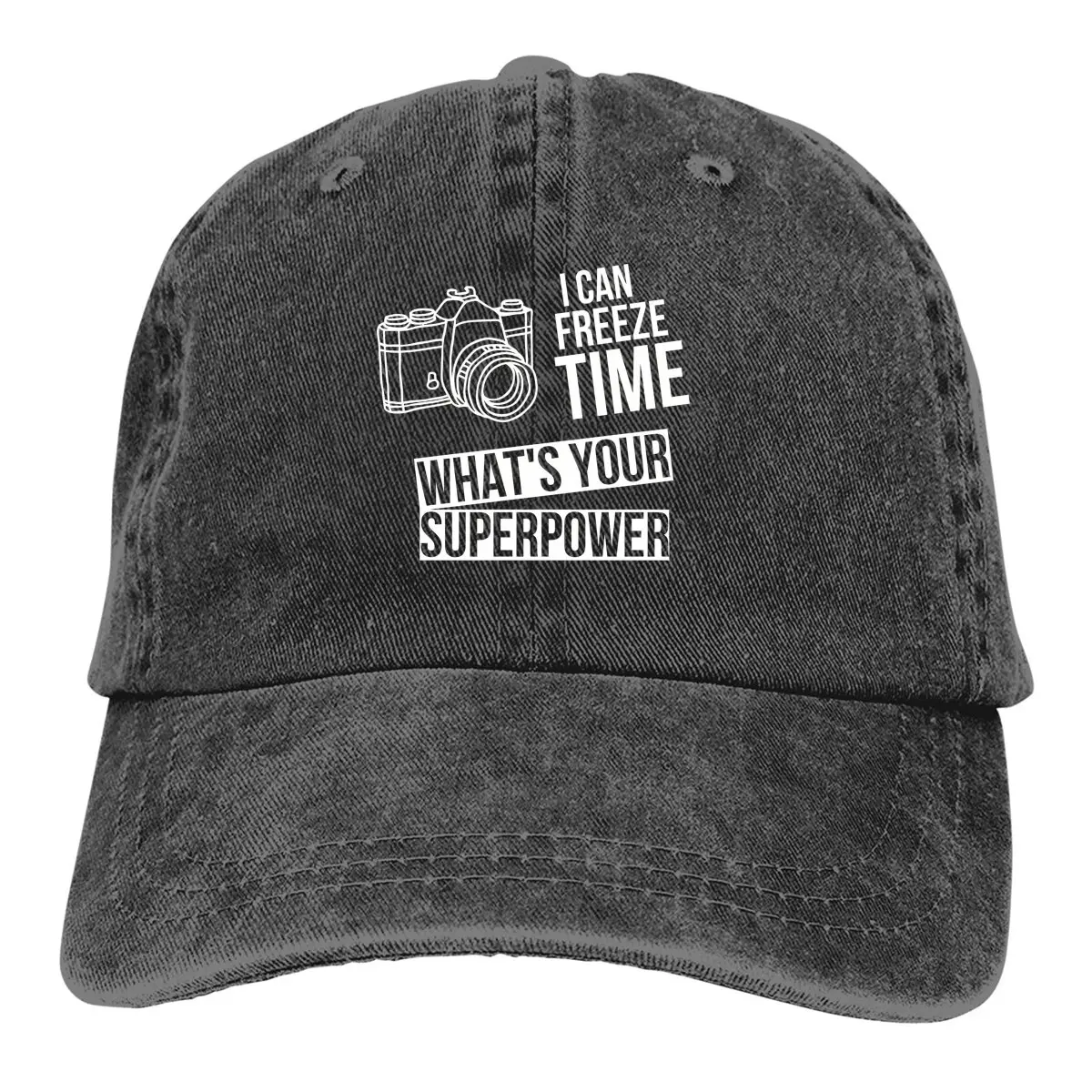 

Washed Men's Baseball Cap Freeze Time Superpower Trucker Snapback Cowboy Caps Dad Hat Photographer Camera Patent Golf Hats