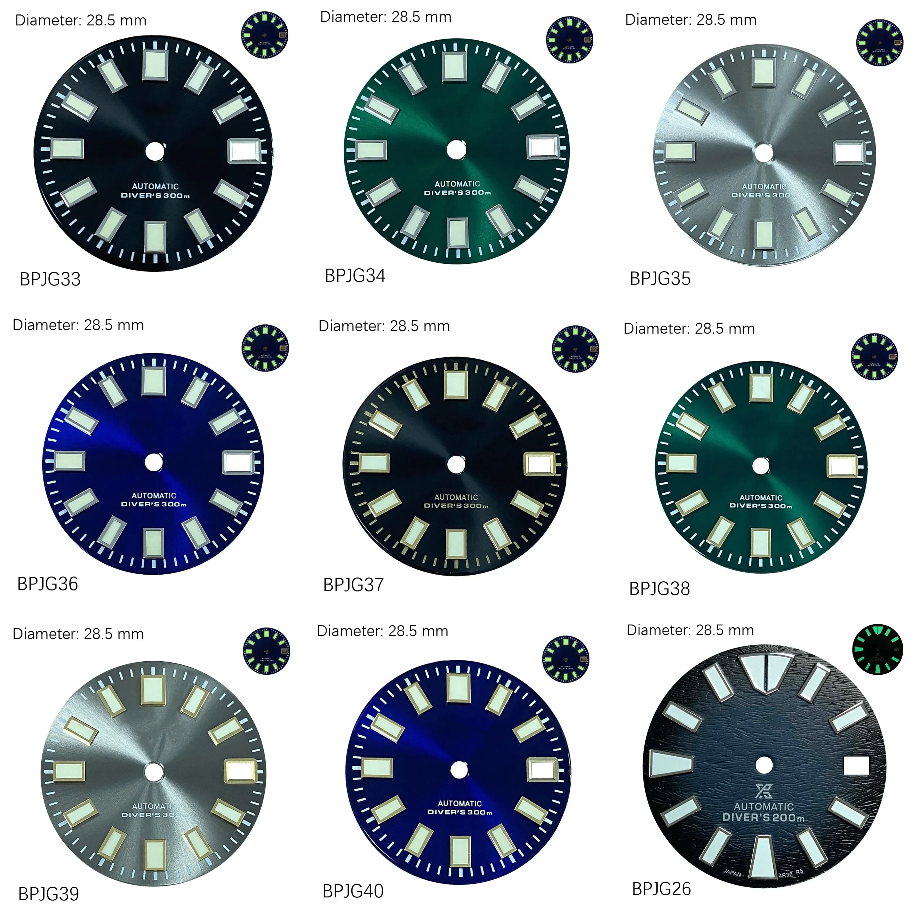 

High quality 28.5mm sun patterned Japanese C3 green luminous modified dial watch accessories customized watch logo S