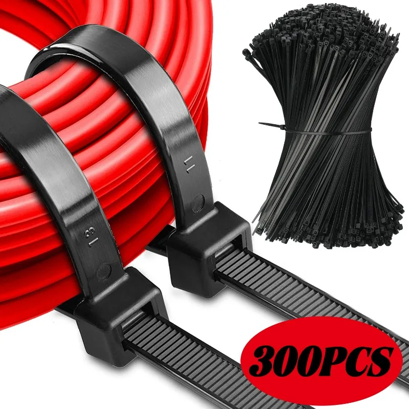 

300/100Pcs Plastic Nylon Cable Ties Self-locking Cord Ties Straps Adjustable Cables Fastening Loop Home Office Wire Zip Ties