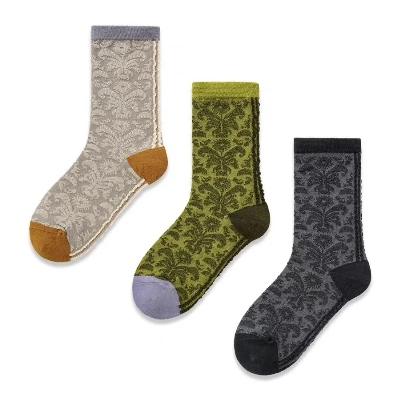 

3Pairs/Lot Women Cotton Socks Fashion Printing Grass Line Sock Soft Warm Street Retro Hip-hop Couple Mid-calf Stocks