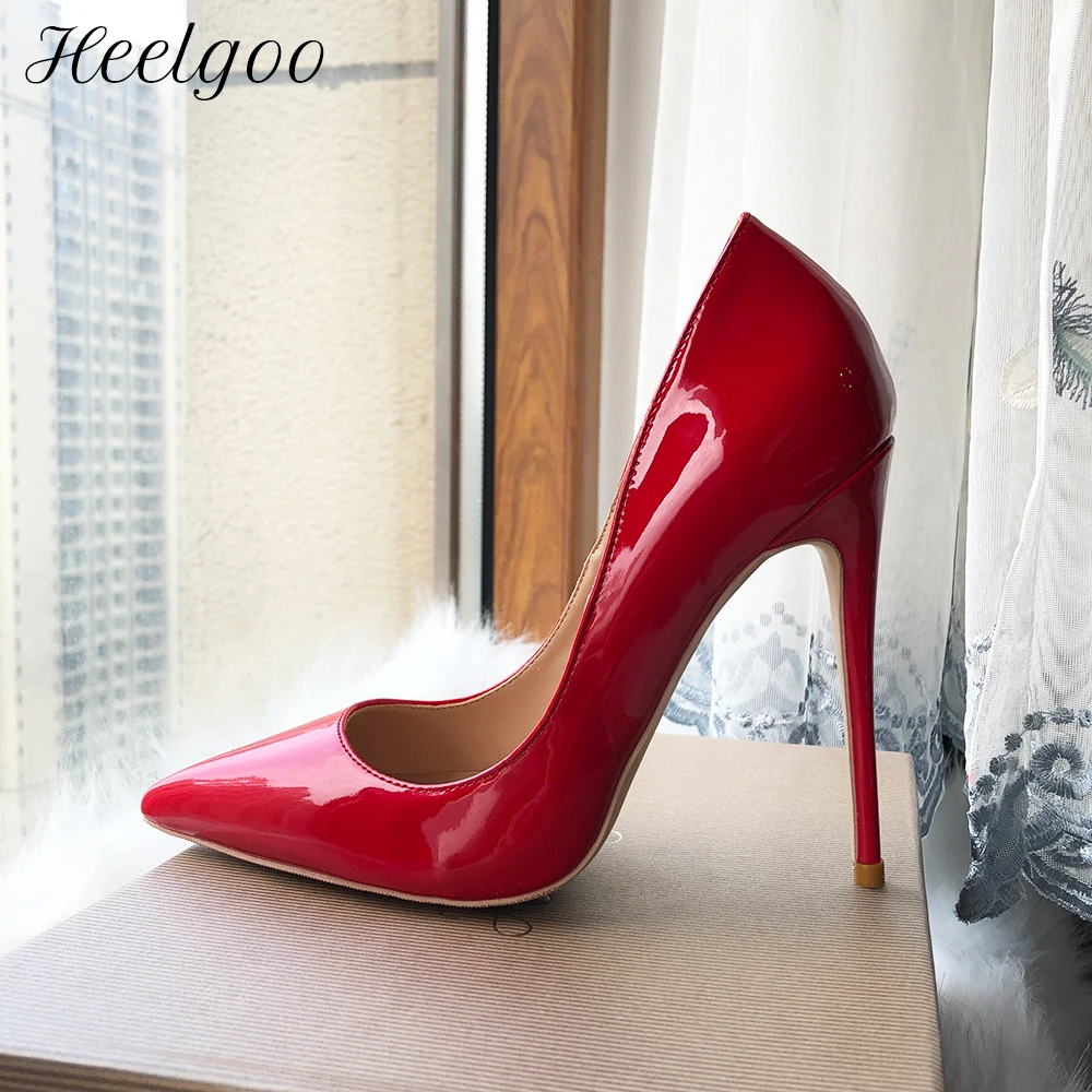 

Heelgoo Glossy Red Women Pointy Toe High Heel Shoes Classic Slip On Wedding Bridal Stiletto Pumps 12cm 10cm 8cm Size 33-46