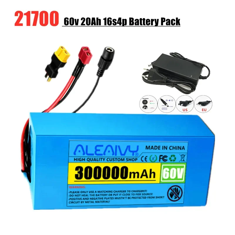 

Aleaivy Brand New 60v 20Ah 21700 16s4p Lithium Battery Pack 67.2V 1000w 2000w Rechargeable Battery Electric Bike Scooter Battery