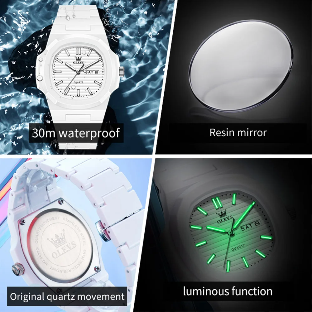 OLEVS Luxury Man Wristwatch Waterproof Date Luminous Watch for Men White Resin Men's Quartz Watches reloj hombre 5