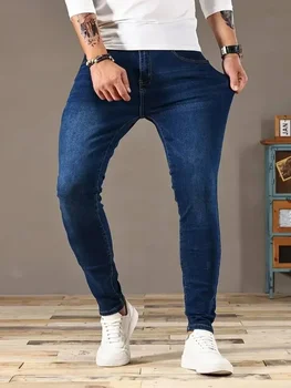 2025 Spring New Mens Slim Fit Classic Skinny Jeans Casual Street Style Casual Mens Skinny Jeans Male Slim Fit Pencil Denim Blue 1