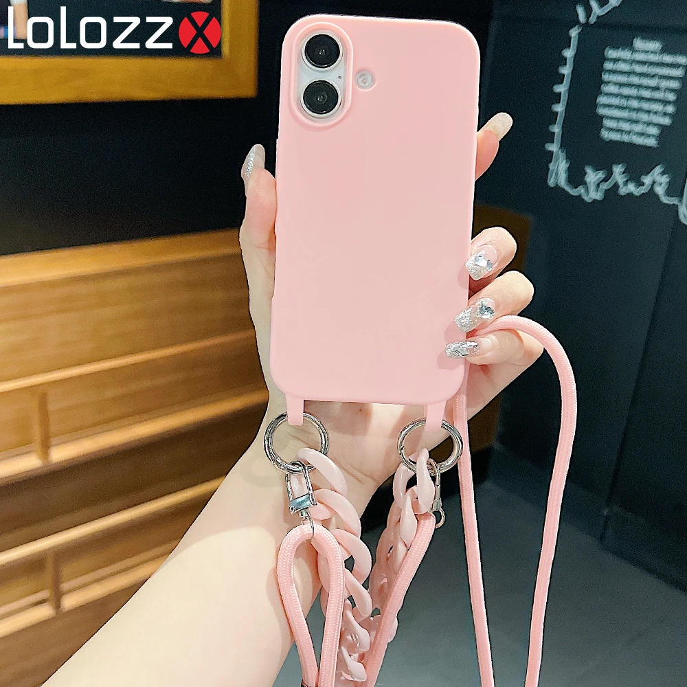 Custodia per telefono in silicone morbido color caramella con tracolla di lusso per iPhone 15 14 13 12 11 16 Pro Max, custodia per bracciale in acrilico_voghion.com