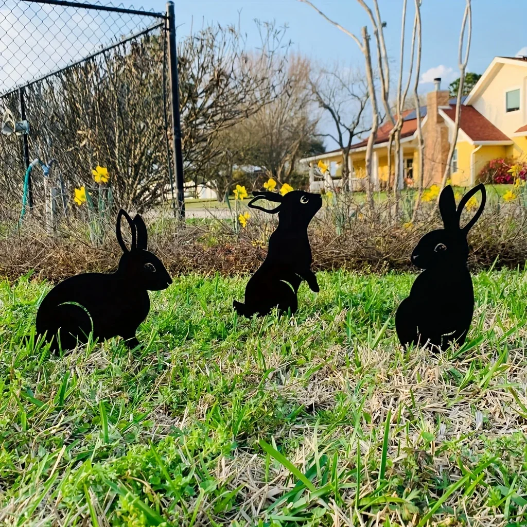 

Rabbit/Squirrel Figurines Hollow Dust Proof Wrought Iron Realistic Rabbits Art Sculpture For Garden Metal Yard Home Garden Patio