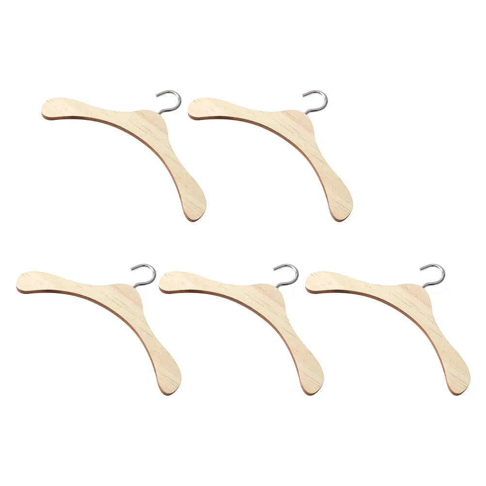 

5 Pcs Hanger Coat Hangers Wooden Dress Clothes Rack Baby Mini Accessories Dolls Miniature