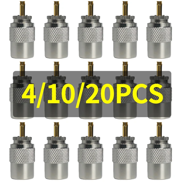 UHF Male Plug &  N-Type Male Plug - Crimp Connector for RG58/RG59/RG6U Coaxial Cable - Gold Plated Brass RF Connector UHF MALE 1