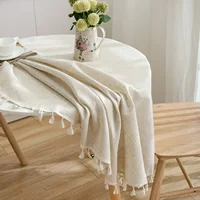 Plaid Cotton Linen Round Tablecloth Wedding Hotel Banquet Cloth Table Cover Indoor Dining Room Kitchen Outdoor Decor Manteles 6