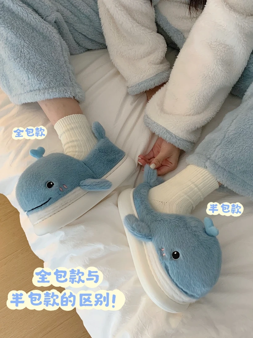 Ins Parent-child Cartoon Whale Plush Slippers For Men And Women In Winter Home Slipper Cute Indoor Anti-skid Warm Kids Slipper 4