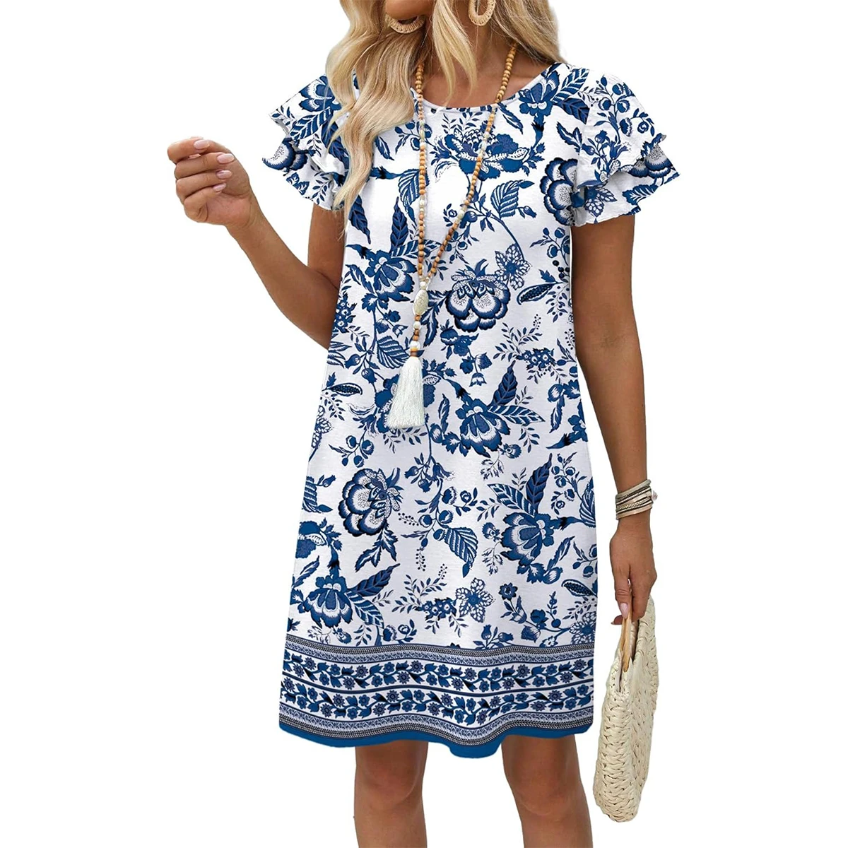 New Womens Spring Summer Dresses 2026 Ruffle Sleeve Round Neck Loose ...