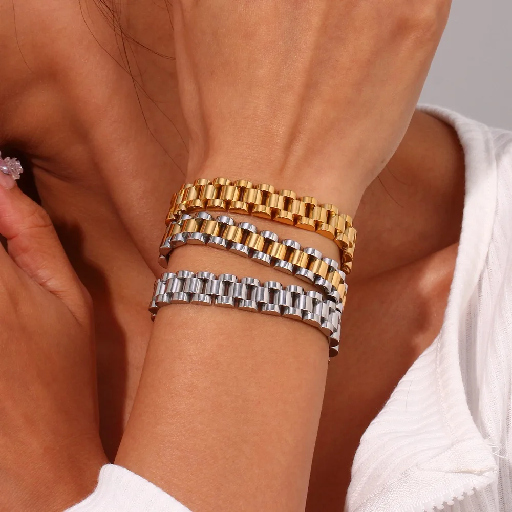 Stainless Steel Silver-Tone Bracelet - Hip Hop Fashion Jewelry Accessory