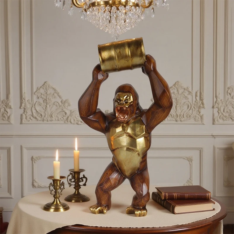 Wood-Grain Gorilla Resin Sculpture: Elegant Decorative Piece