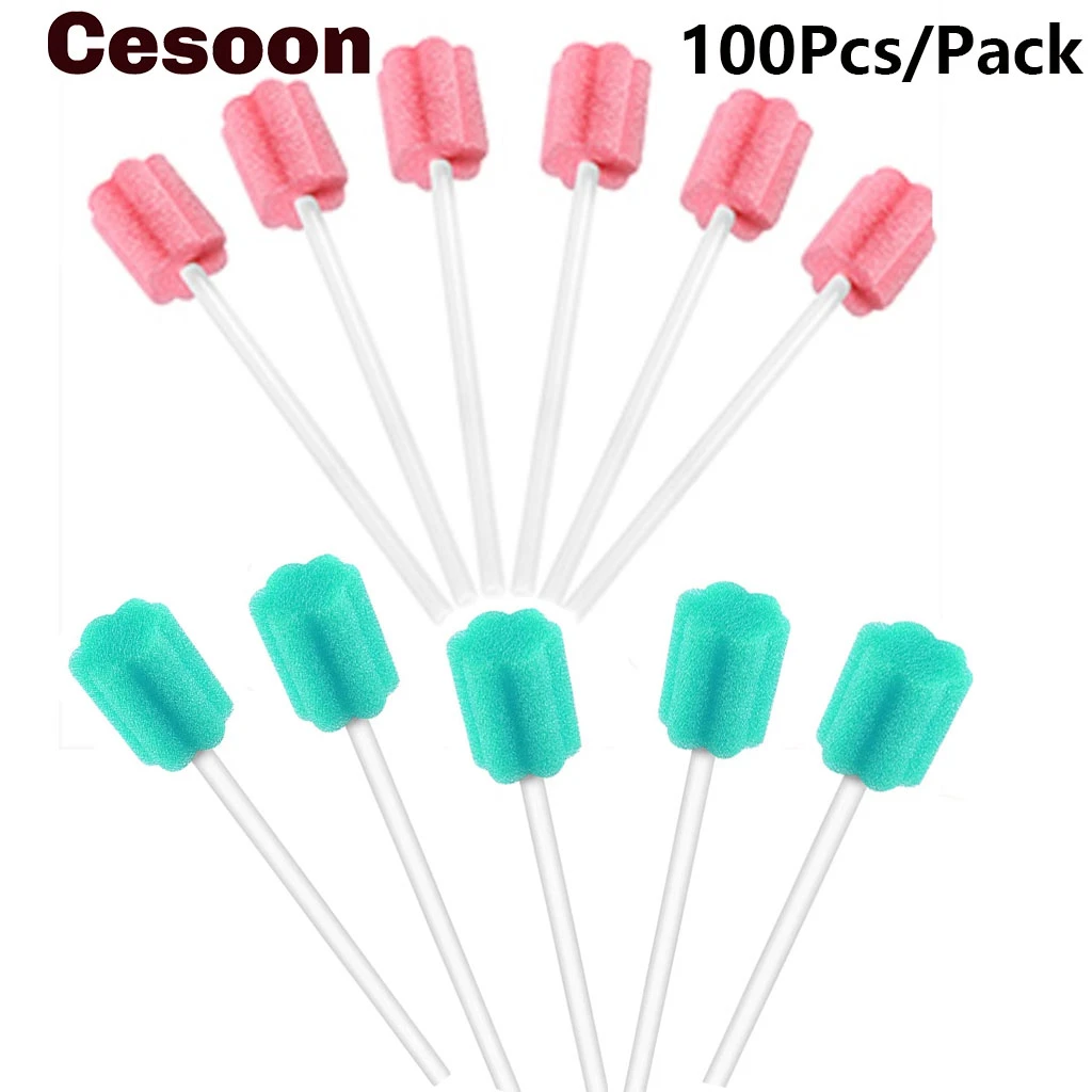 Cesoon 100Pcs/Bag Disposable Mouth Cleaning Swabs Sputum Sponge Stick Dental Swabstick Dentistry