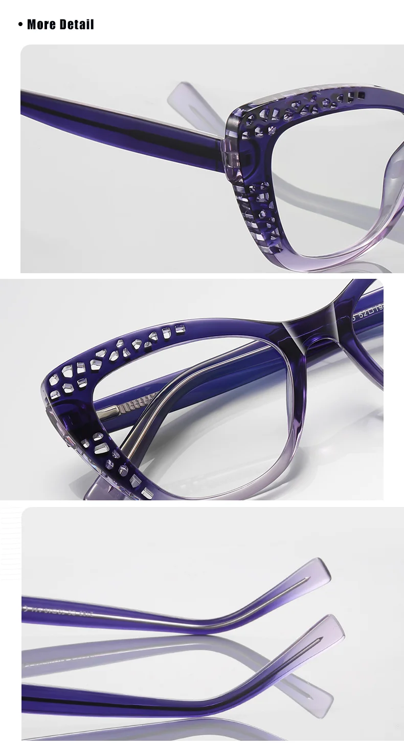 Ralferty Luxus Damen Brillen gestelle aushöhlen Cat Eye Grade Brillen gestell Frauen Myopie Rezept Brillen fassungen – Detail 14