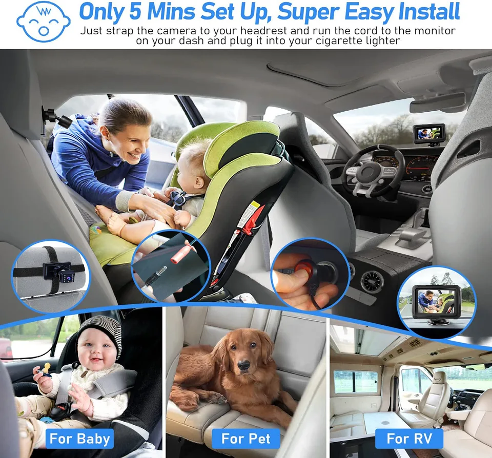 Dash Camera For Cars Shybaby 1080P Baby Car Mirror Monitor