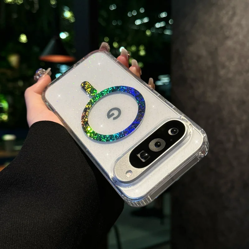 Sparkling Transparent Glitter Magnetic Wireless Charging Protective Case with Airbag Cushioning