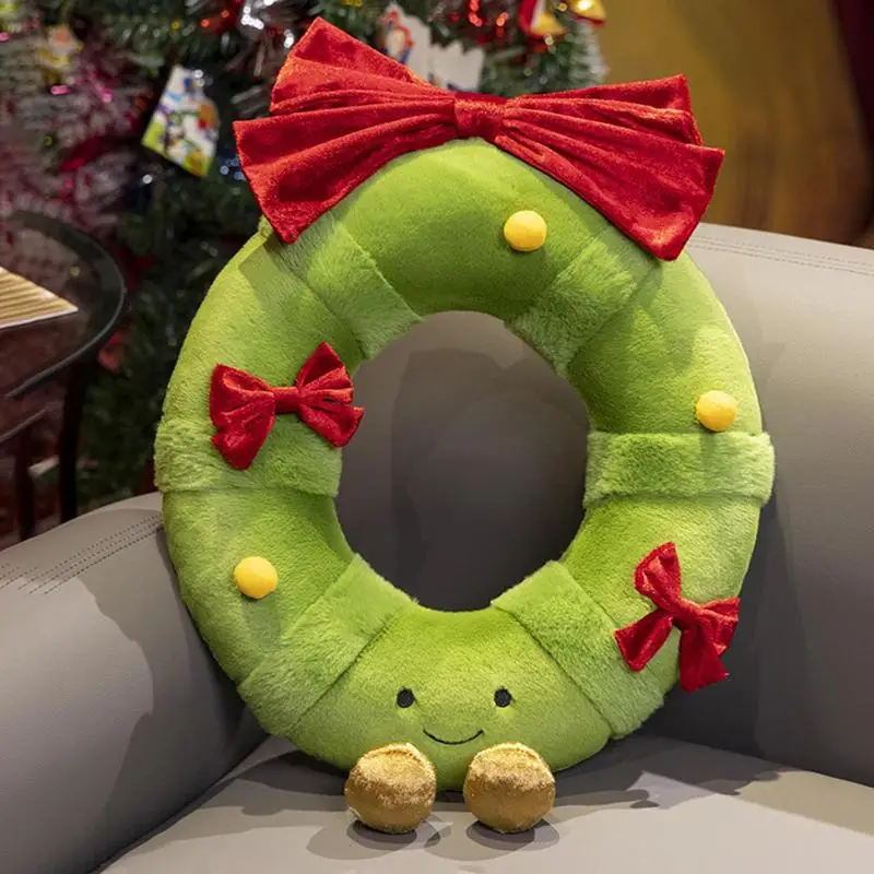 

Christmas Wreath Shaped Pillow Christmas Wreath Plush Doll Toy Stuffed Ornaments 20cm/7.87inch Cute Green Wreath Pillows