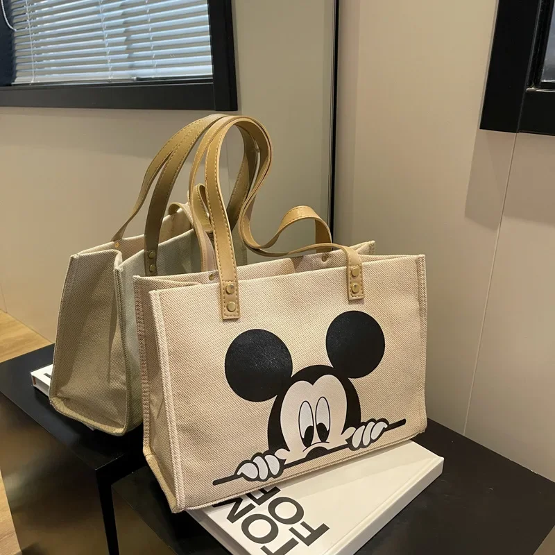 Disney's New Canvas Bag Women Fashion Cartoon Mickey Mouse Donald Duck Mommy Carry Bag Student Shoulder Commuter Tote Bag