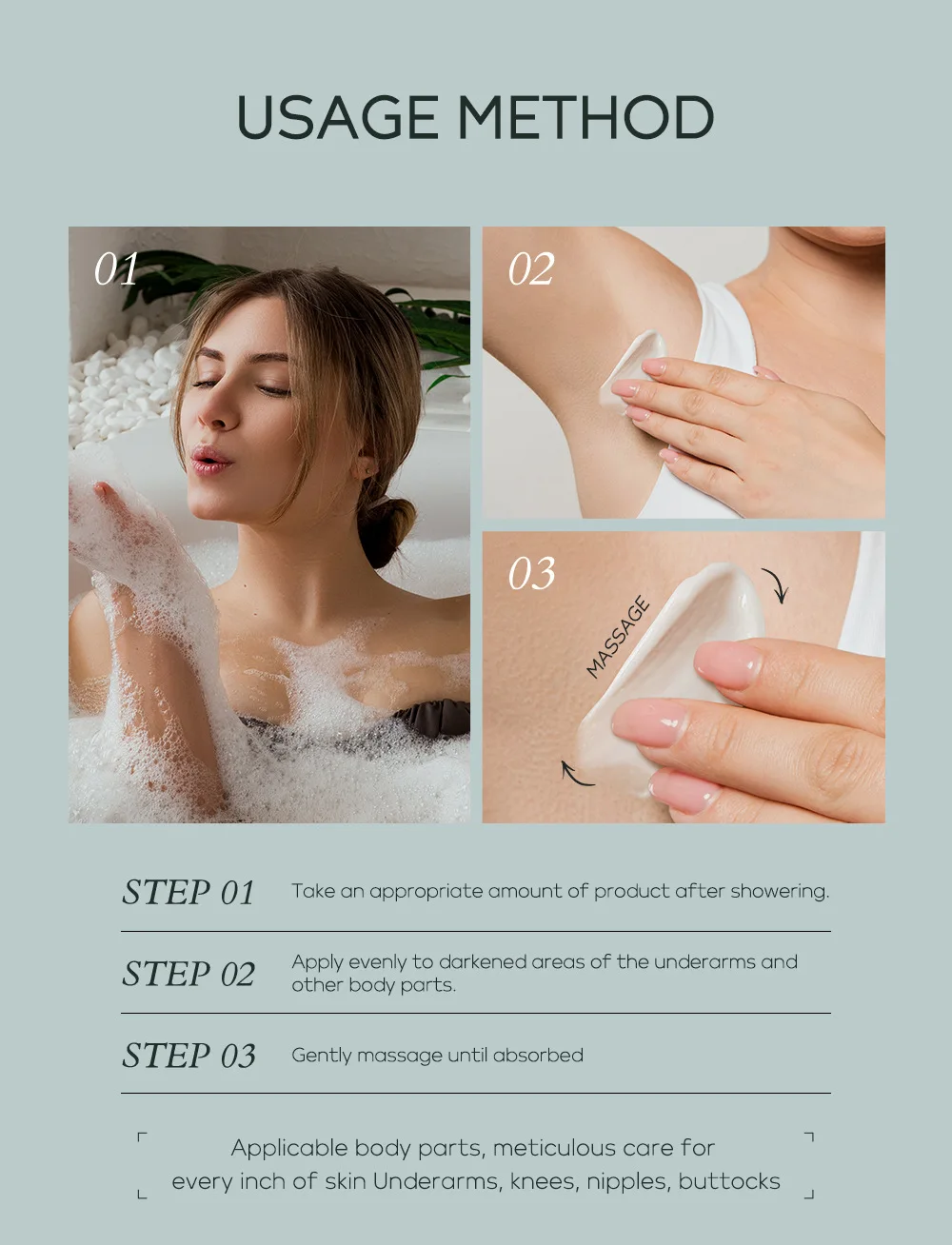 Quiyum Underarm Body Cream Armpit Legs Knee Elbow Cream Dull Remove Dark Spots Melanin Brighten Skin Care 30g 6