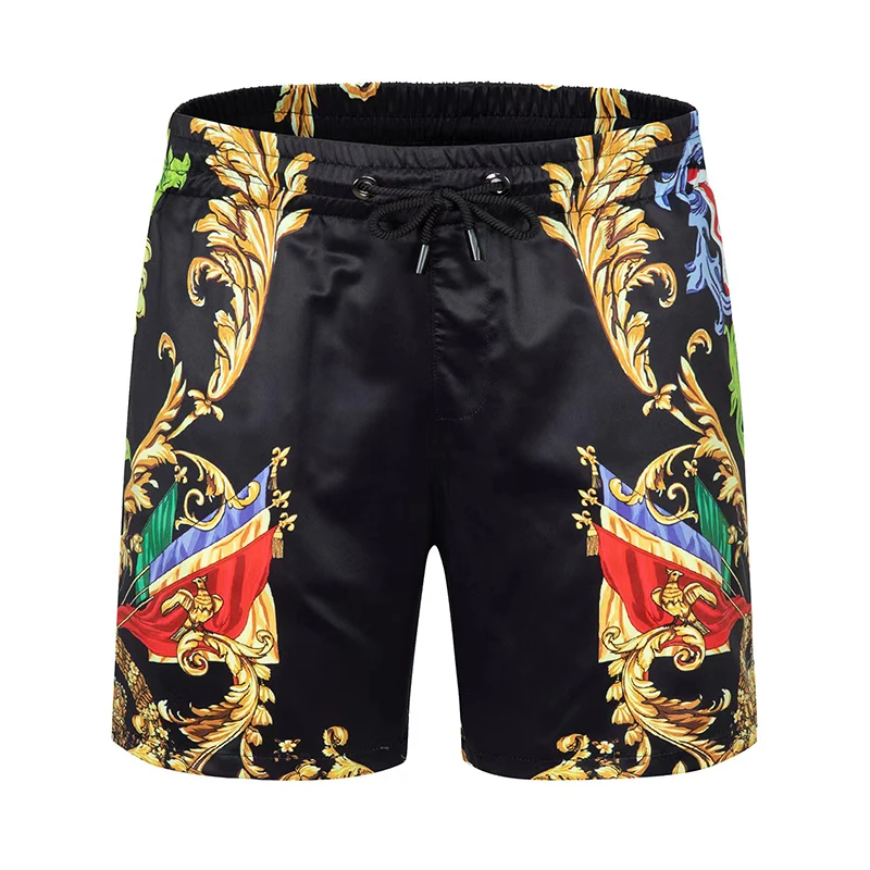 Summer New Style Men Short With Pockets Golden Print Men's Swim Trunks High Quality Quick Dry Beach Swiming 5