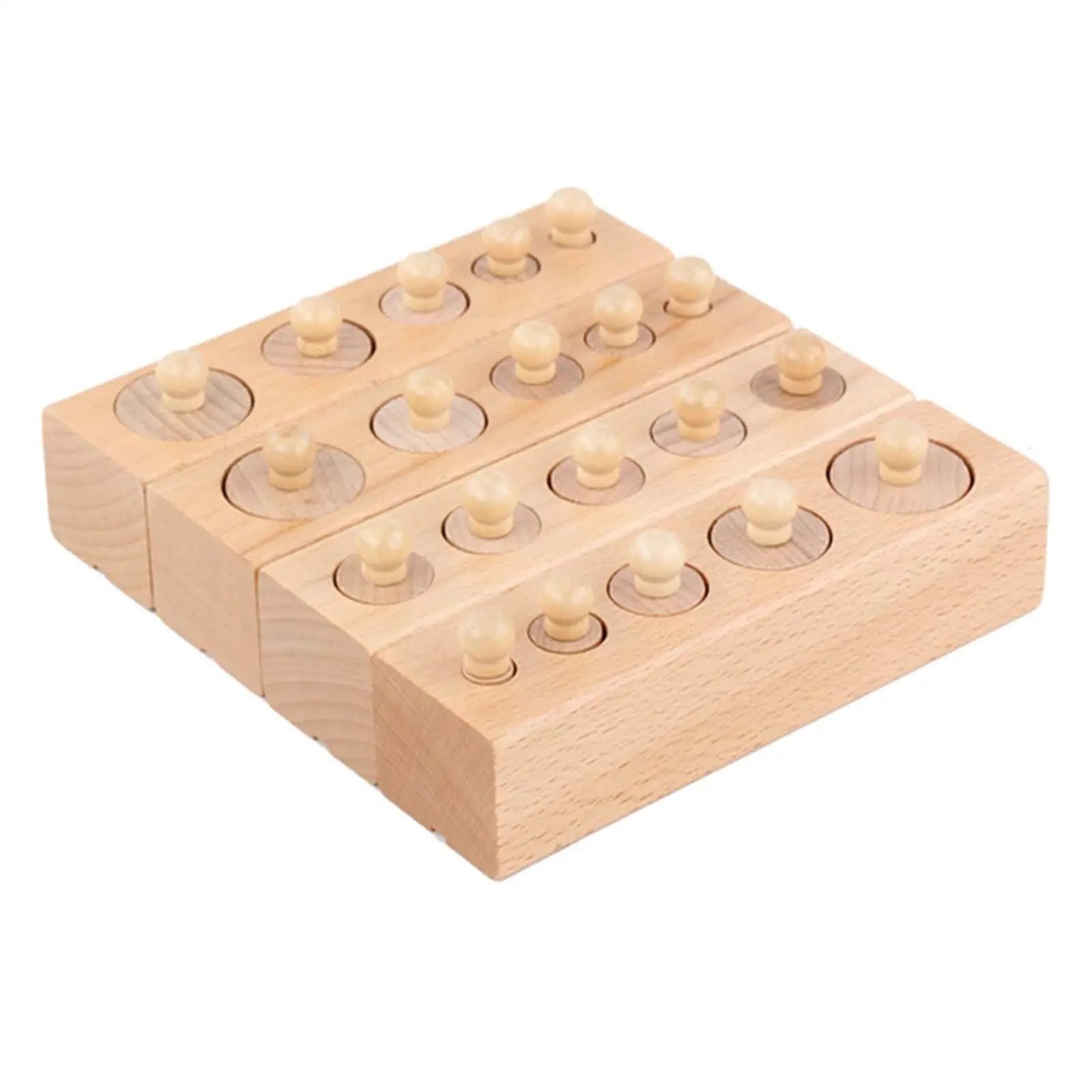 4 Pieces Wooden Cylinders Ladder Blocks Educational Grouping Shape Sorting Montessori Knobbed Cylinders for Home School Childern