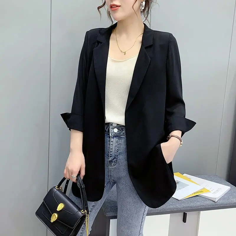 Small suit women's Jacket for women Blazer 2023 spring/summer new Korean thin loose mid-long suit jacket seven-point sleeve card
