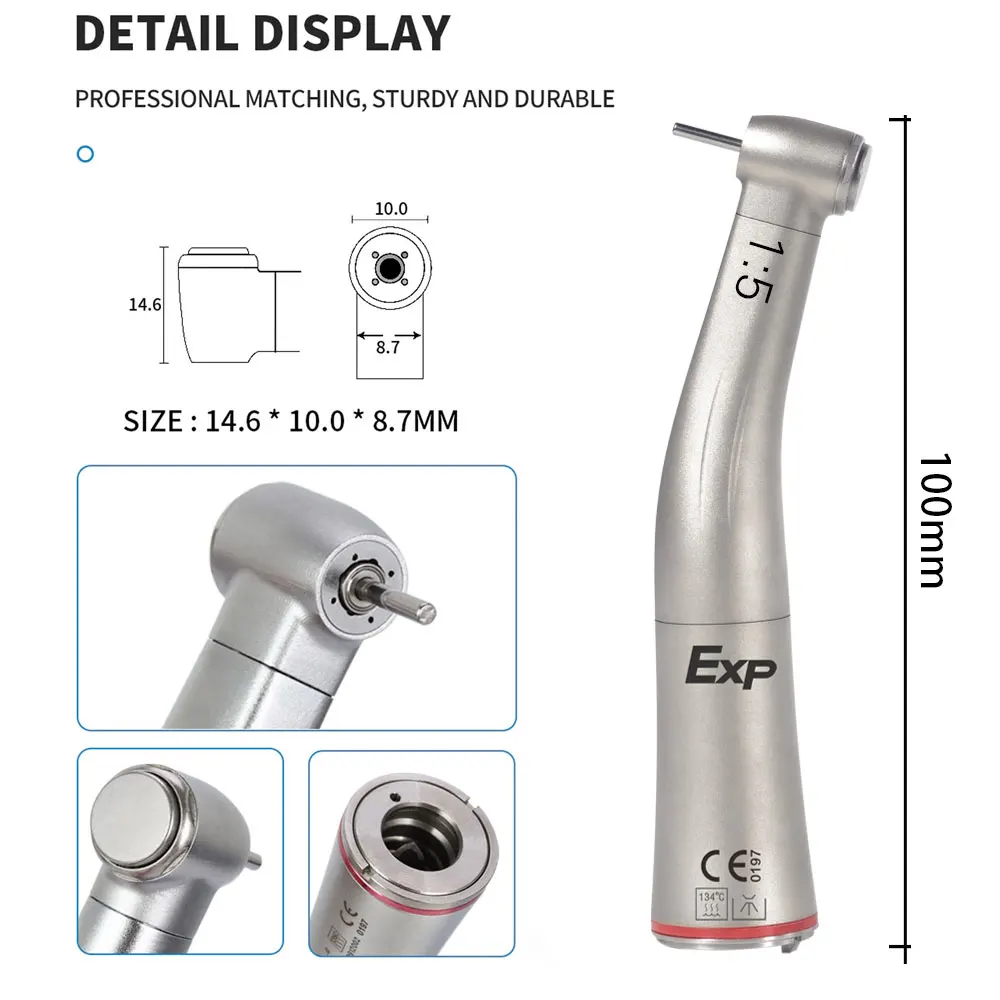 Pièce à Main Dentaire Contre-Angle 1:5 - LED, Fibre Optique - Compatible NSK - Neuf