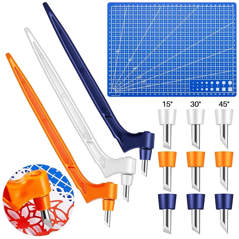 Cutting Mat Craft Cutting Tool 1Pcs Craft Cutting Tools 3Pcs 360-Degree Rotating Carbon Steel Replacement Blade Safety Cutting Mat DIY Art Paper Craft Supply