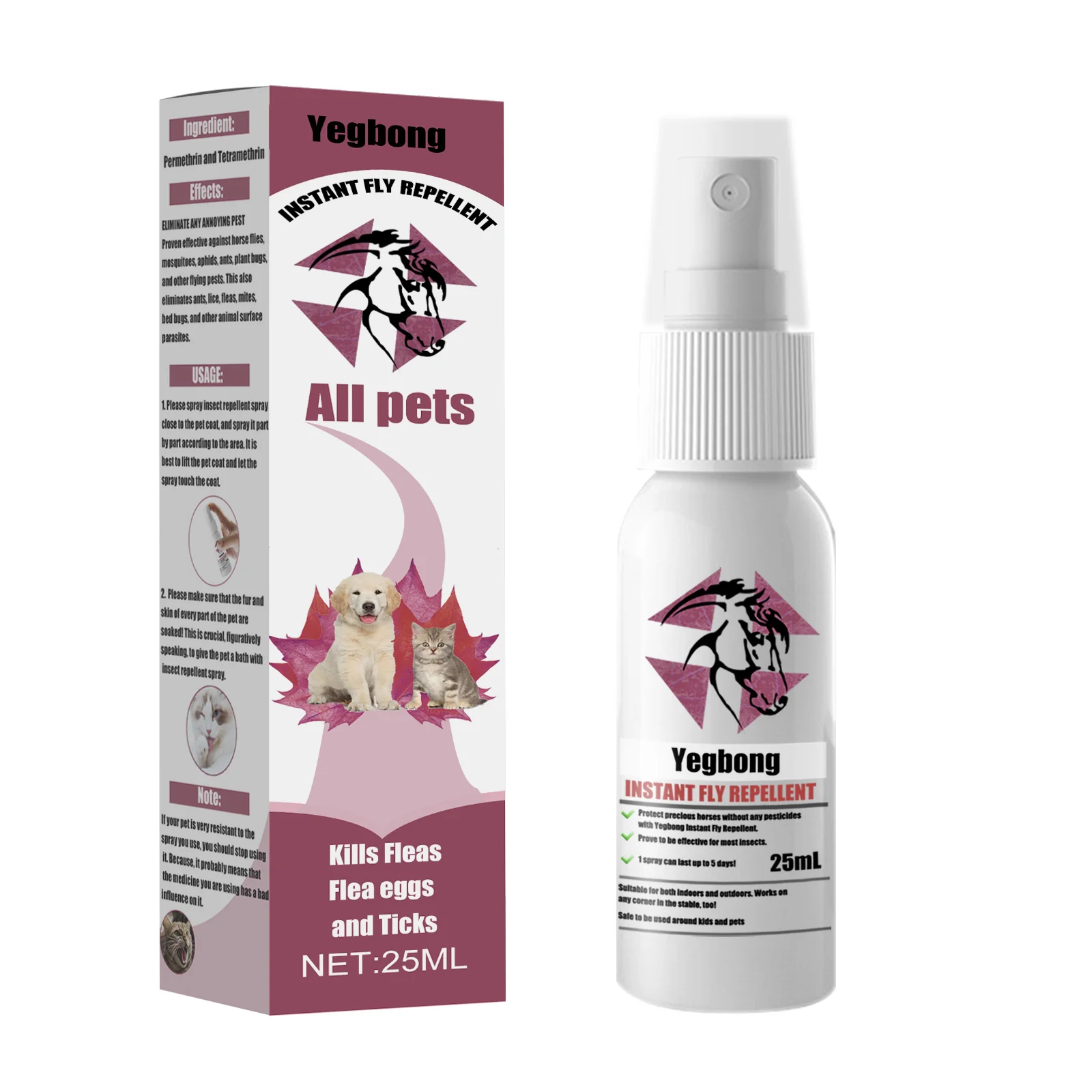 Yegbong 25ml Pet Body Skin Care Bug Repellent, Flea/external Tick/tick Anti-itch Spray For Cats & Dogs To Relieve Itchy Skin