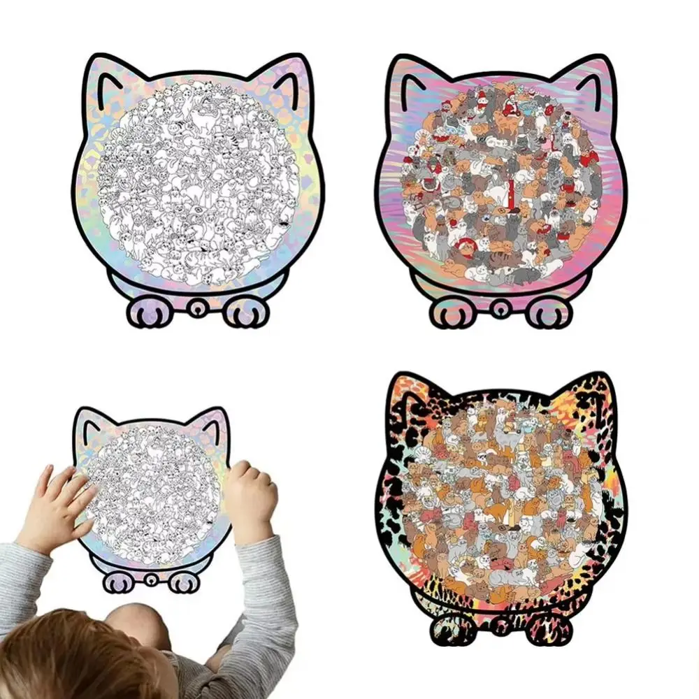 Brain Burning Cat Puzzle Irregular Puzzle Cute Kitten Animal Puzzle Cat Shaped Wooden Puzzle DIY Assembly Colored